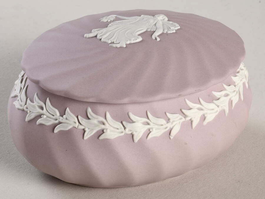 Cream Color on Lilac Jasperware Oval Box & Lid 4" by Wedgwood-1
