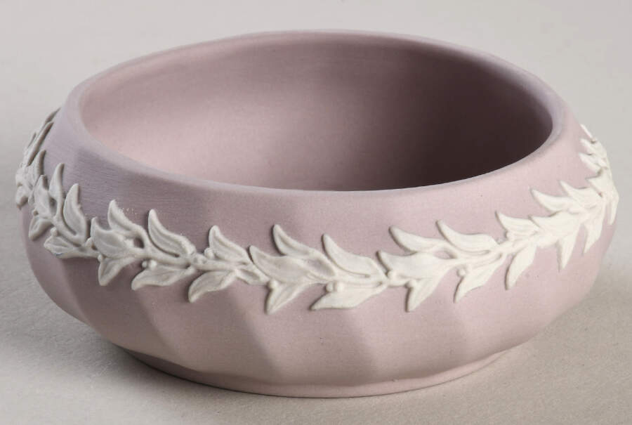 Cream Color on Lilac Jasperware 3" Round Box No Lid by Wedgwood-1