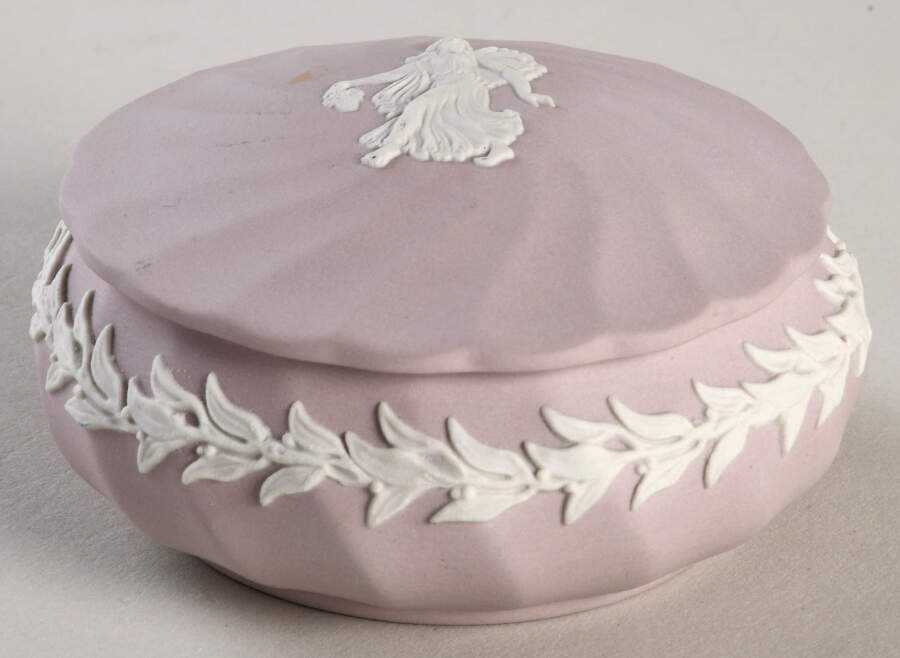 Cream Color on Lilac Jasperware 3" Round Box & Lid by Wedgwood-1