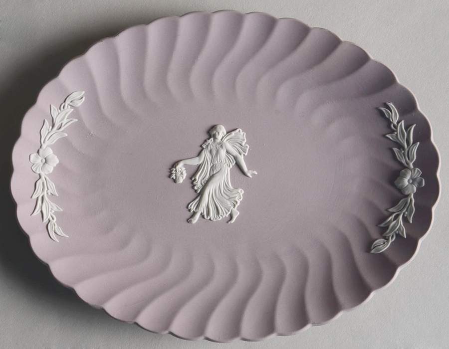 Cream Color on Lilac Jasperware 7" Oval Tray by Wedgwood-1