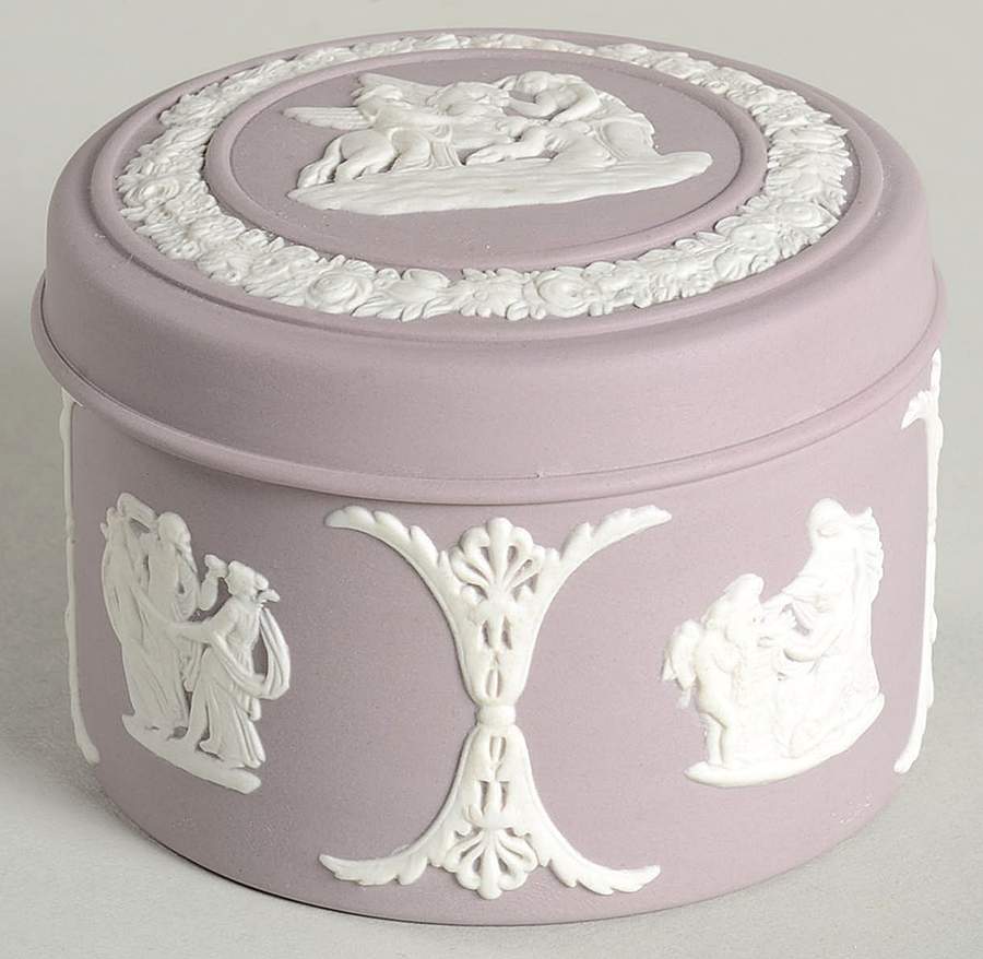Cream Color on Lilac Jasperware Miniature Round Box by Wedgwood-1