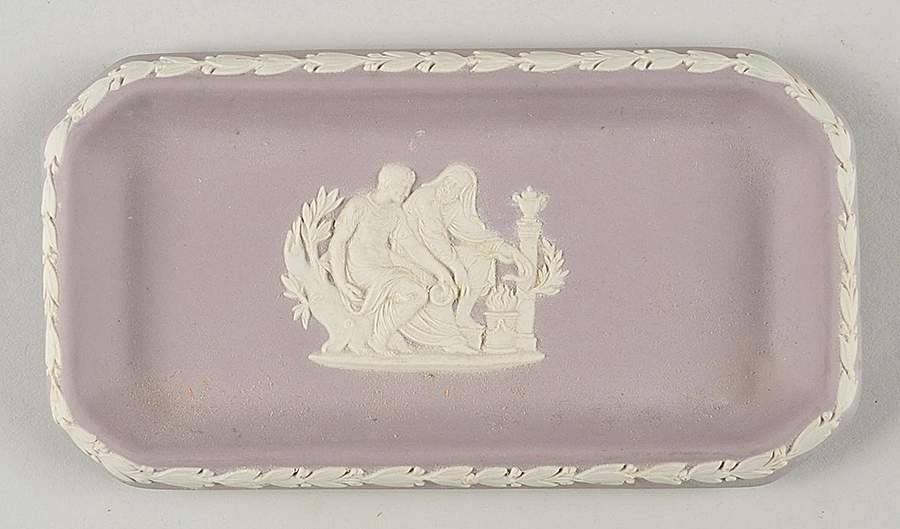 Cream Color on Lilac Jasperware 6" Oblong Tray by Wedgwood-1