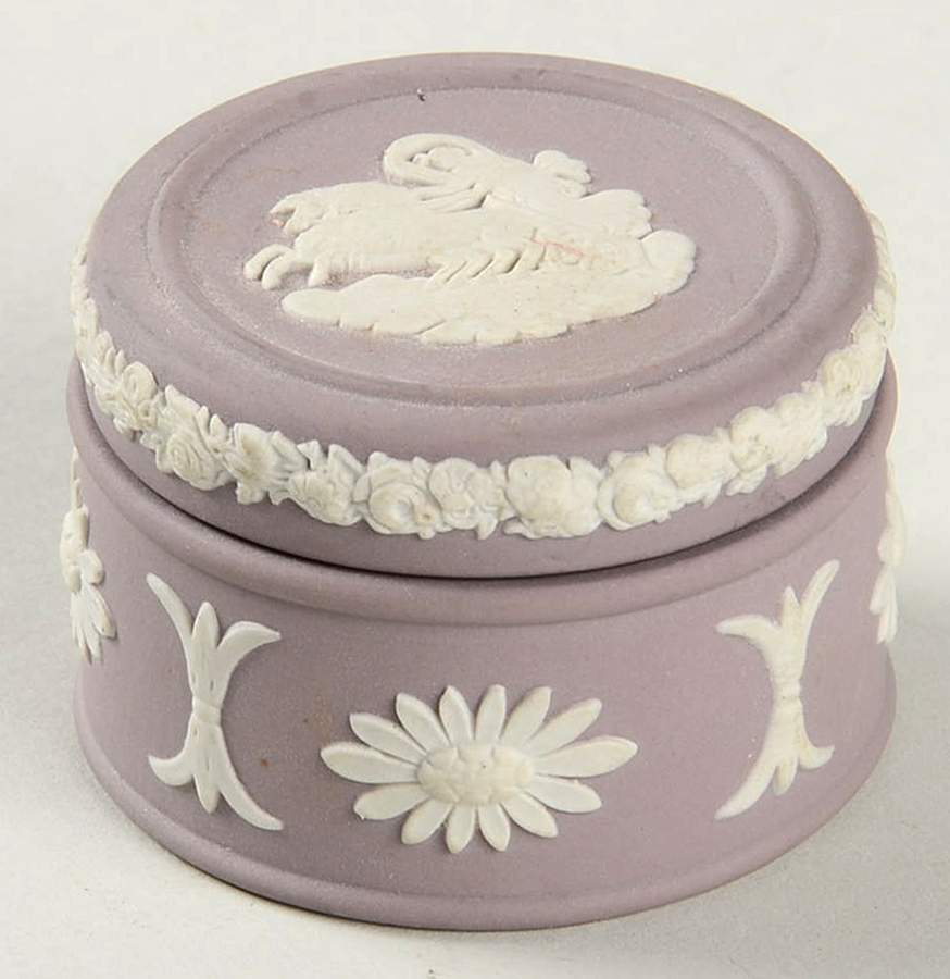 Cream Color on Lilac Jasperware Miniature Round Box by Wedgwood-1