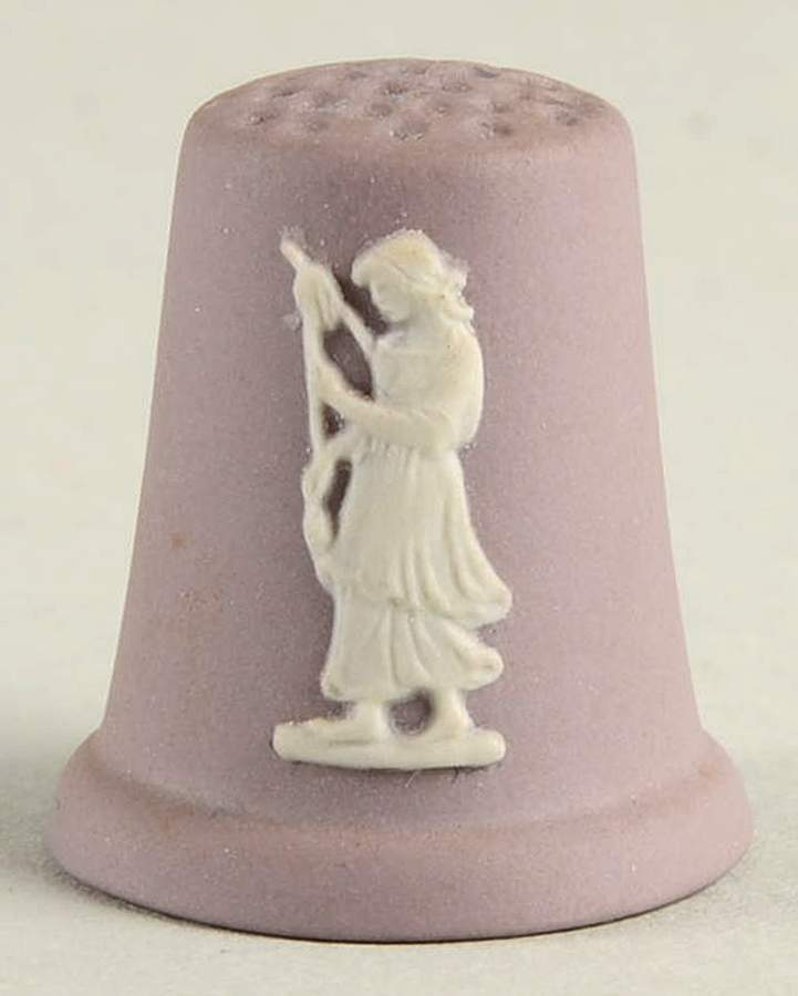 Cream Color on Lilac Jasperware Thimble by Wedgwood-1