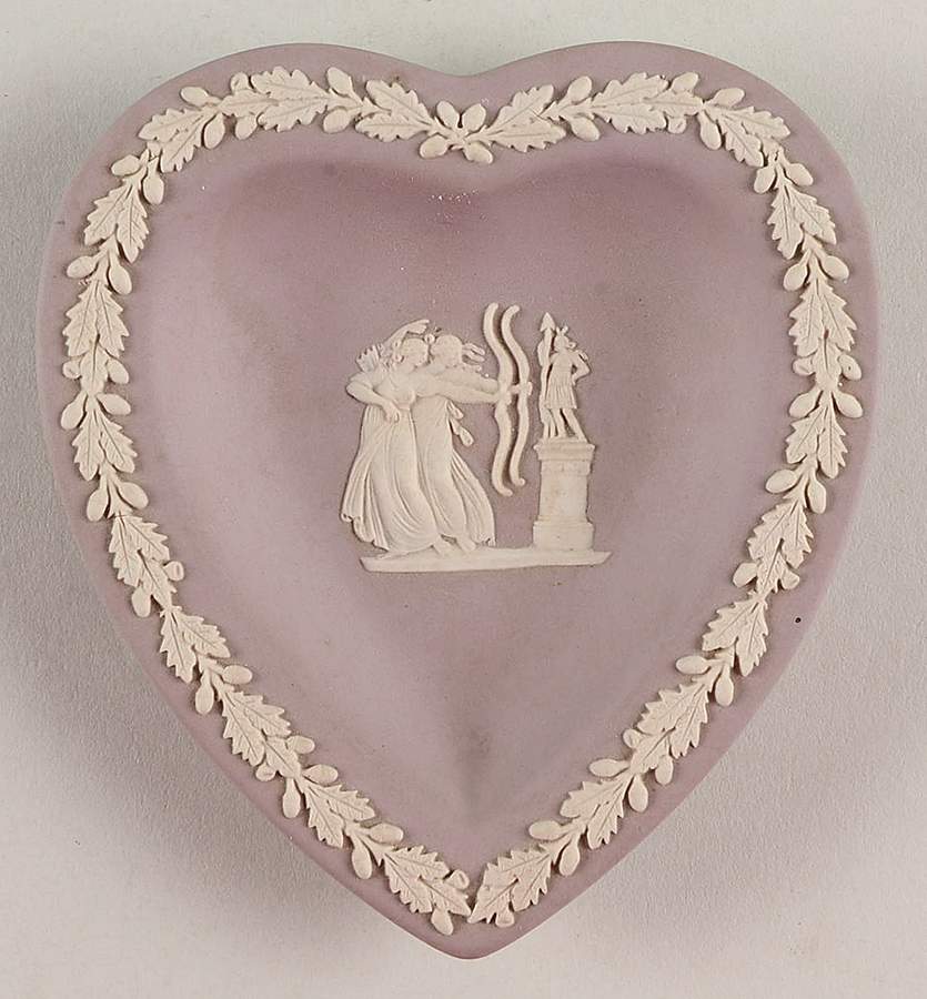 Cream Color on Lilac Jasperware Small Heart Shape Ashtray by Wedgwood-1