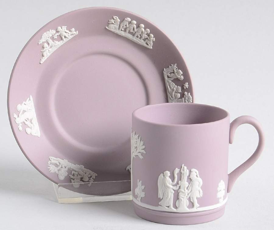 Cream Color on Lilac Jasperware Flat Demitasse Cup & Saucer Set by Wedgwood-1