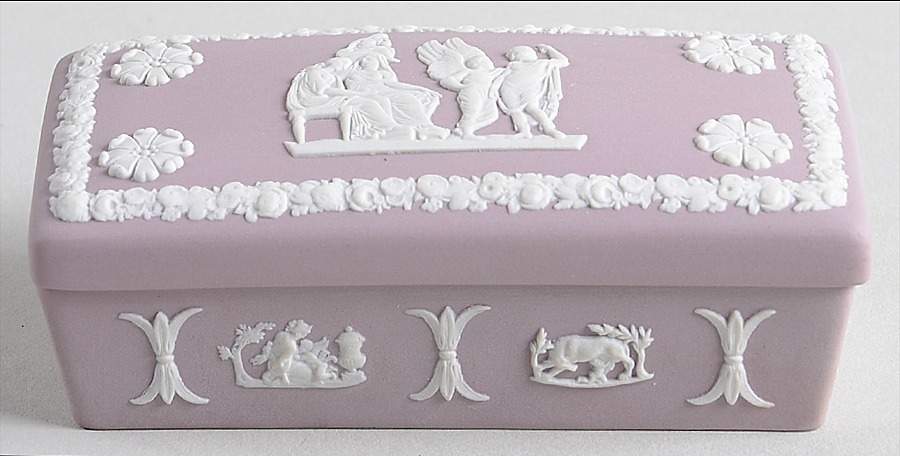Cream Color on Lilac Jasperware 3" Rectangular Box & Lid by Wedgwood-1