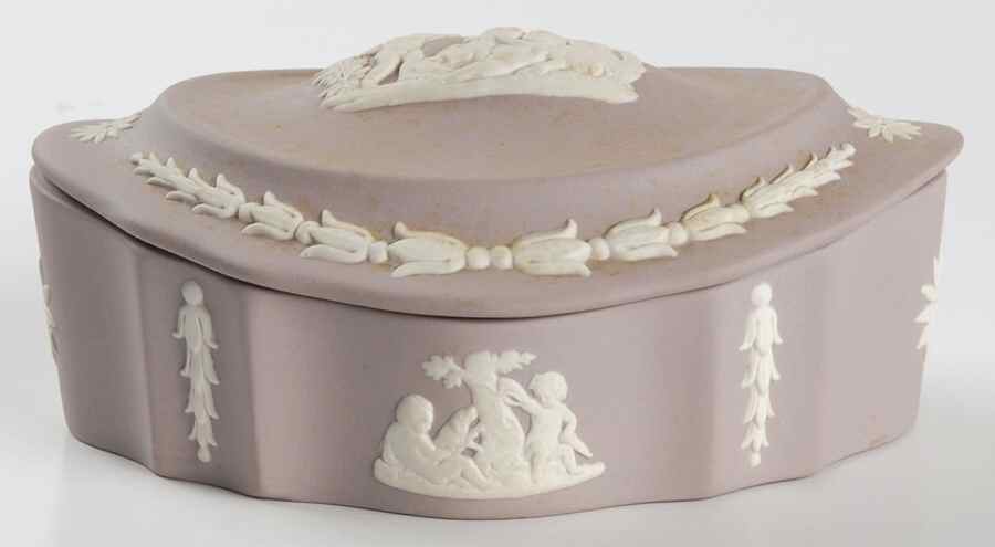 Cream Color on Lilac Jasperware Silver/Candy Box & Lid by Wedgwood-1