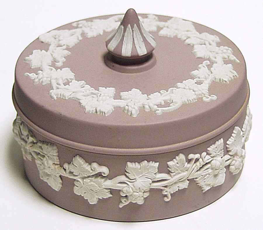 Cream Color on Lilac Jasperware Small Spiked Knob Box by Wedgwood-1