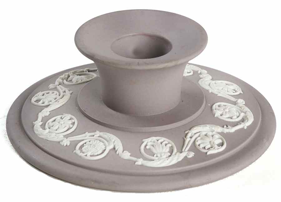 Cream Color on Lilac Jasperware Single Banquet Candlestick by Wedgwood-1