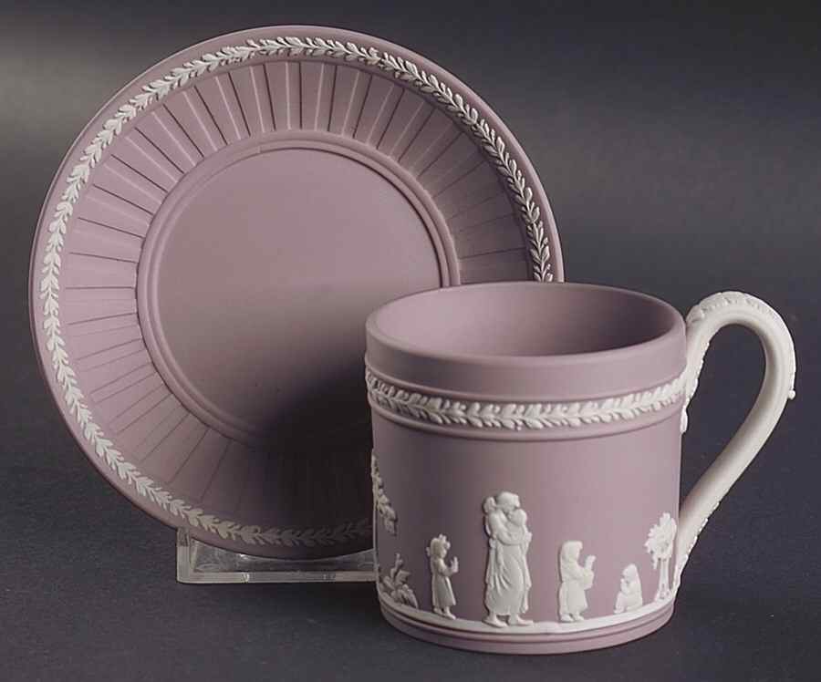 Cream Color on Lilac Jasperware Flat Cup & Saucer Set by Wedgwood-1
