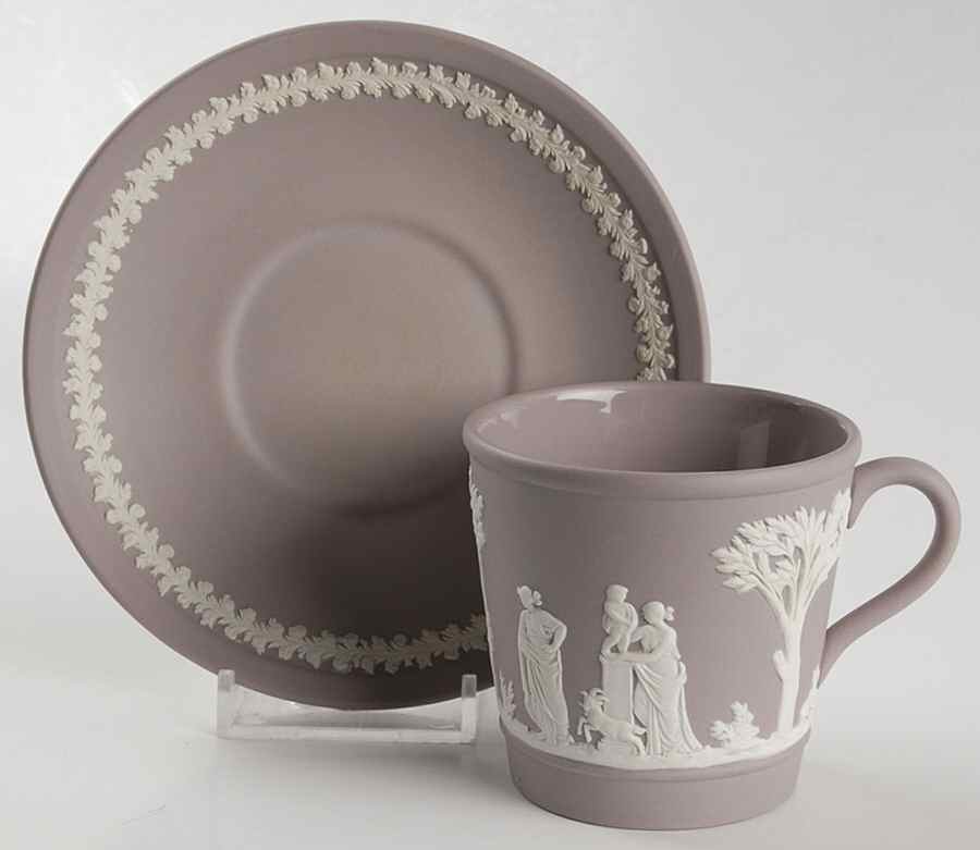 Cream Color on Lilac Jasperware Brewster Flat Cup & Saucer Set by Wedgwood-1