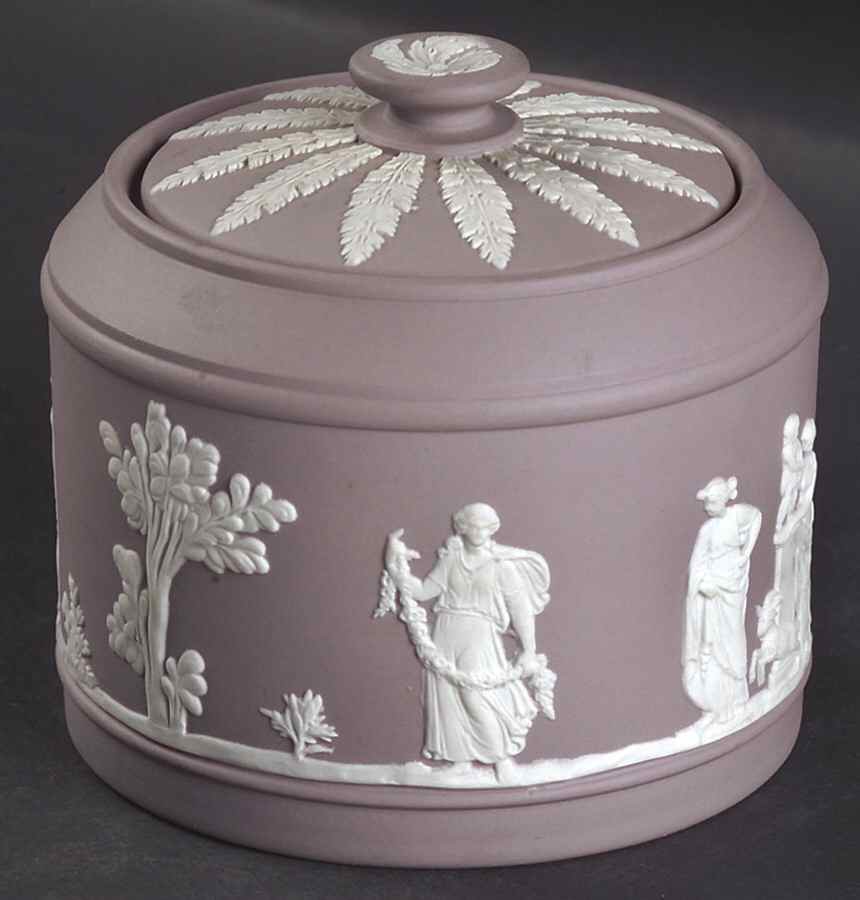 Cream Color on Lilac Jasperware Brewster Sugar Bowl & Lid by Wedgwood-1