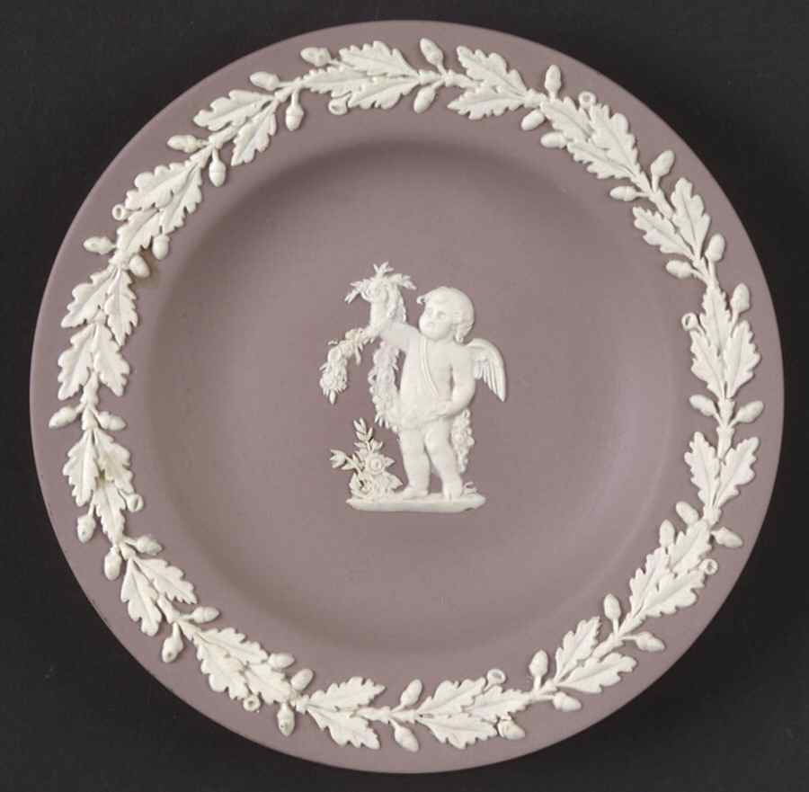 Cream Color on Lilac Jasperware 4" Round Tray by Wedgwood-1