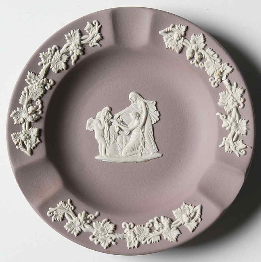 Cream Color on Lilac Jasperware 3 Slot Round Ashtray by Wedgwood-1