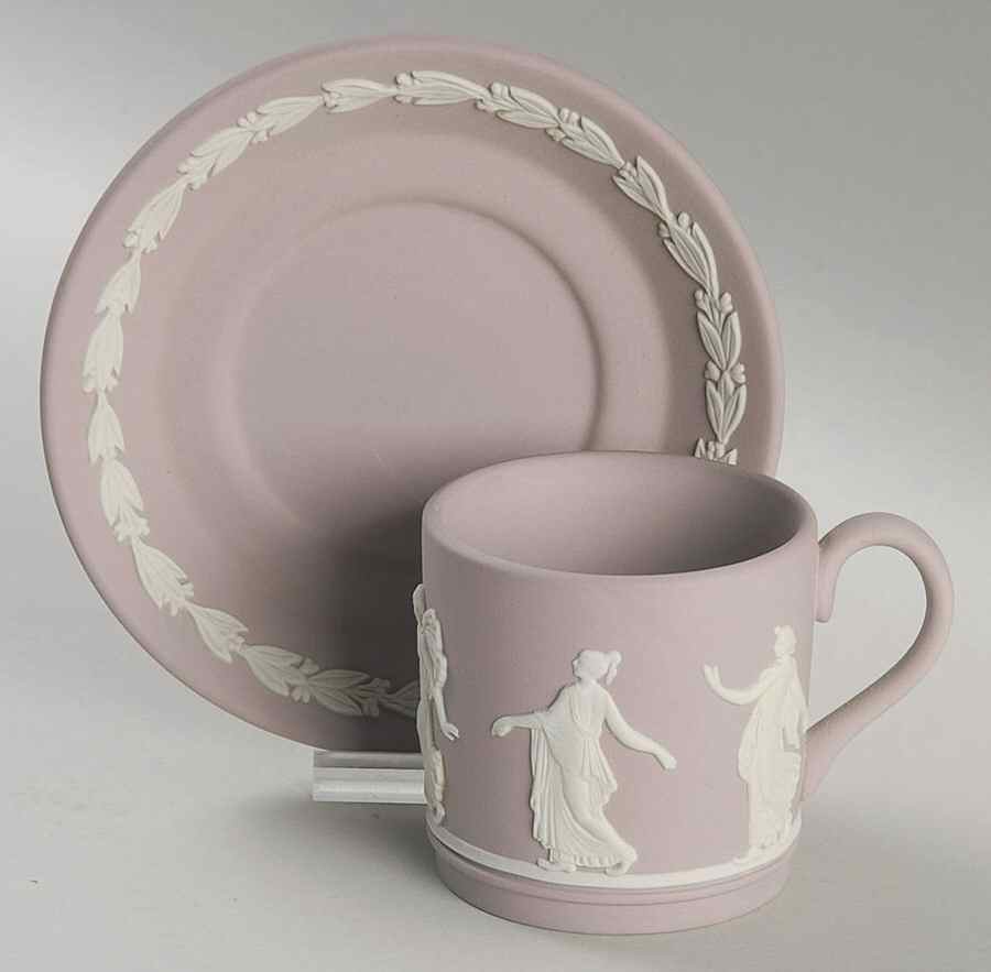 Cream Color on Lilac Jasperware Flat Demitasse Cup & Saucer Set by Wedgwood-1