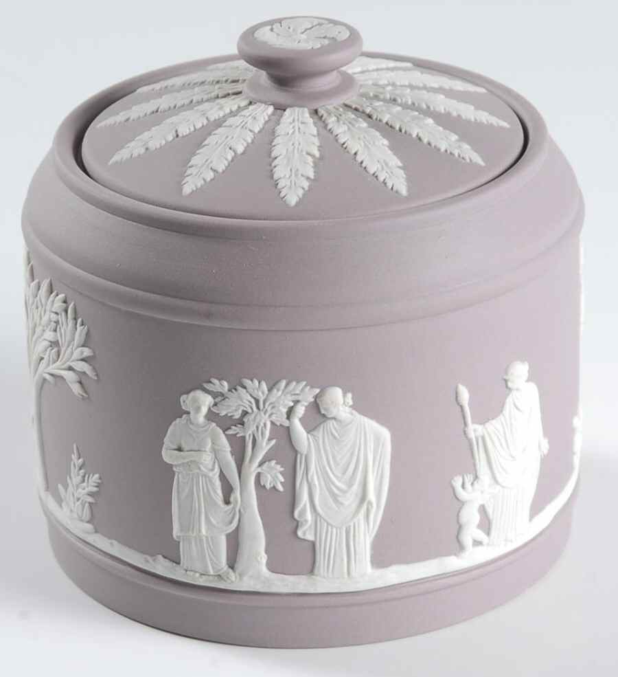 Cream Color on Lilac Jasperware Brewster Sugar Bowl & Lid by Wedgwood-1