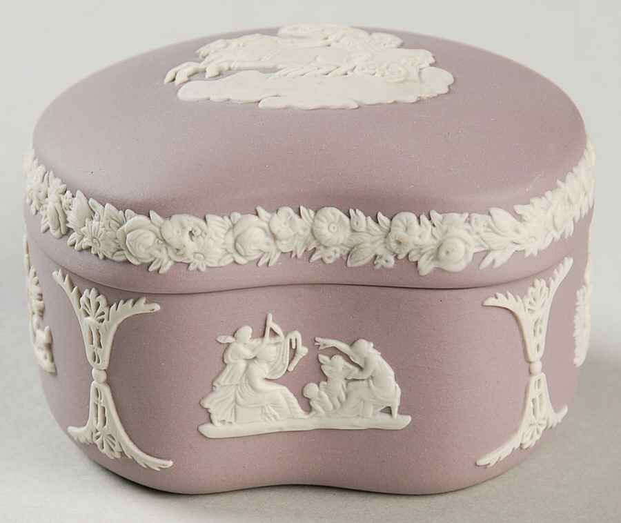 Cream Color on Lilac Jasperware Bean Box & Lid by Wedgwood-1