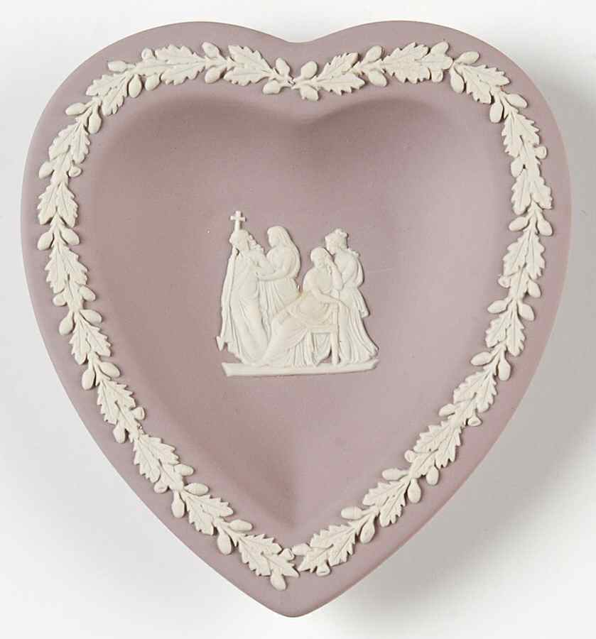 Cream Color on Lilac Jasperware Small Heart Shape Ashtray by Wedgwood-1