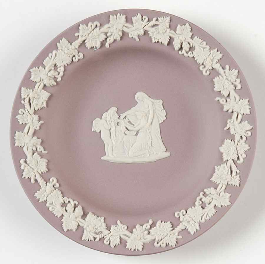 Cream Color on Lilac Jasperware 4" Round Tray by Wedgwood-1