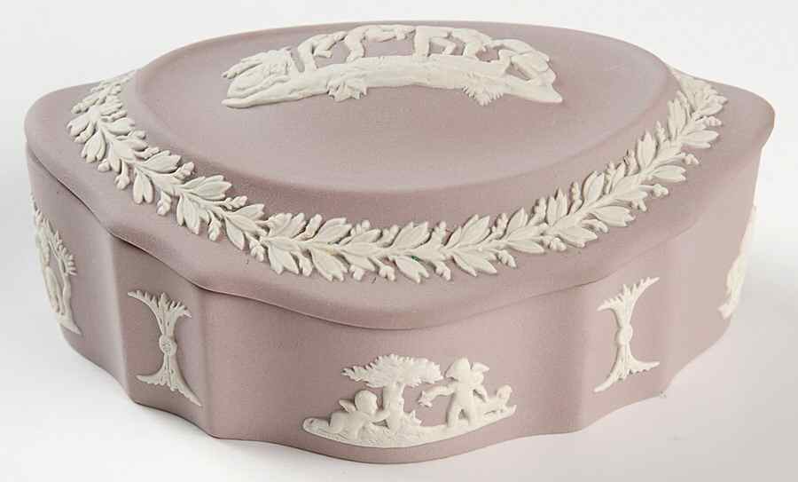 Cream Color on Lilac Jasperware Silver/Candy Box & Lid by Wedgwood-1