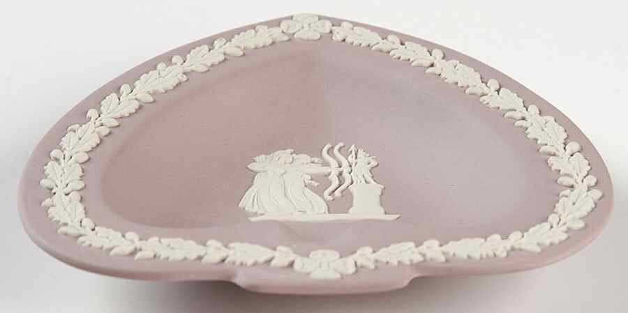 Cream Color on Lilac Jasperware Small Spade Shape Ashtray by Wedgwood-1
