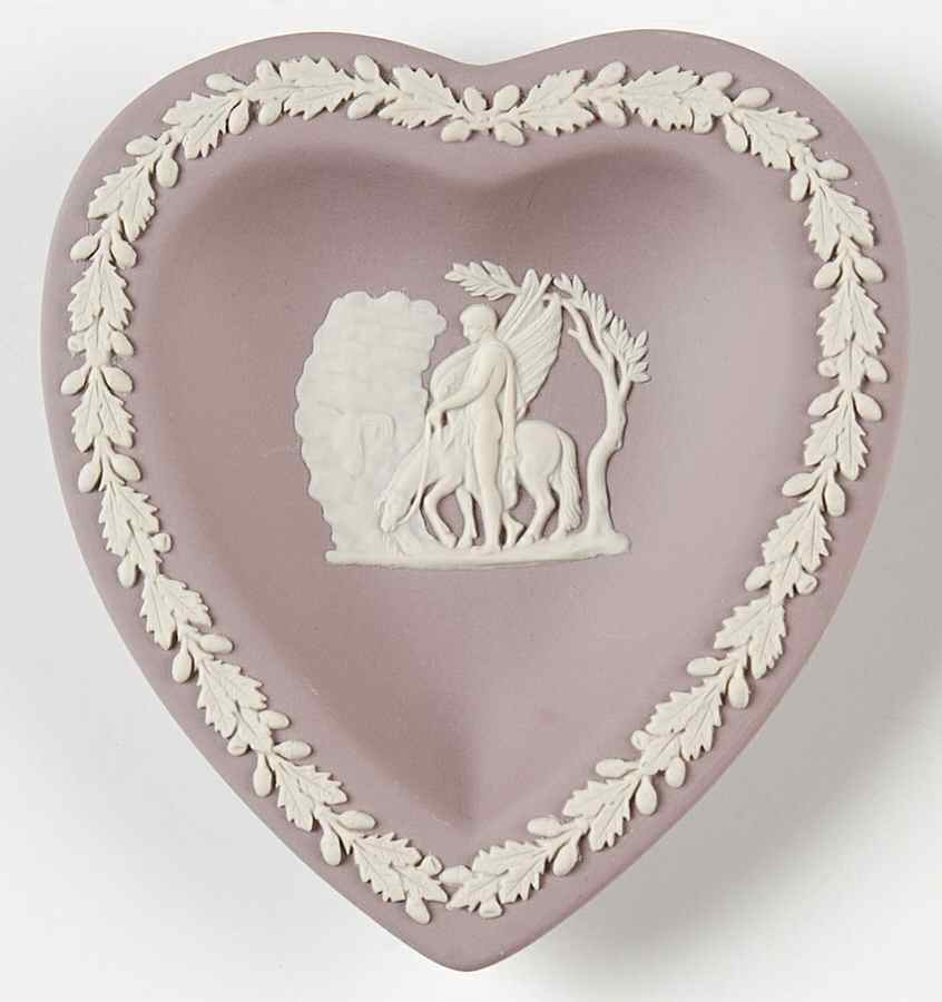 Cream Color on Lilac Jasperware Small Heart Shape Ashtray by Wedgwood-1