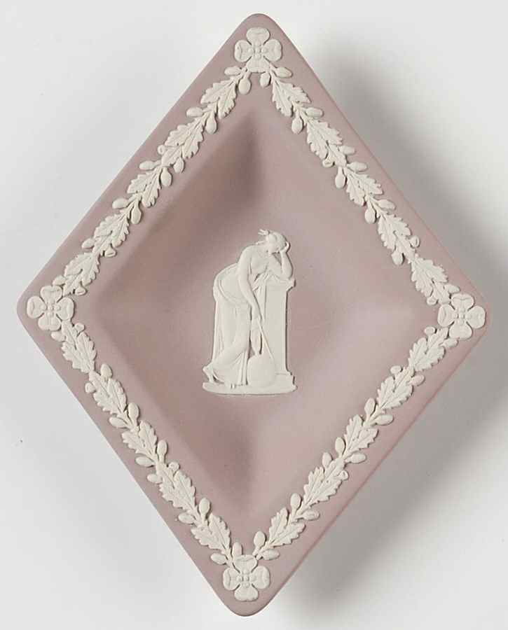 Cream Color on Lilac Jasperware Small Diamond Shape Ashtray by Wedgwood-1