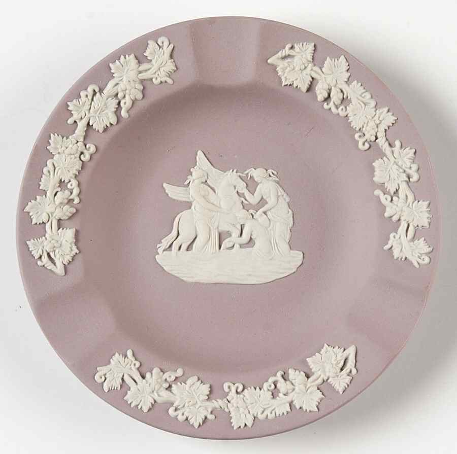 Cream Color on Lilac Jasperware 3 Slot Round Ashtray by Wedgwood-1