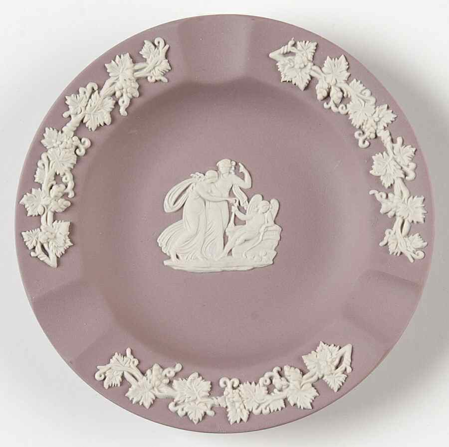 Cream Color on Lilac Jasperware 3 Slot Round Ashtray by Wedgwood-1