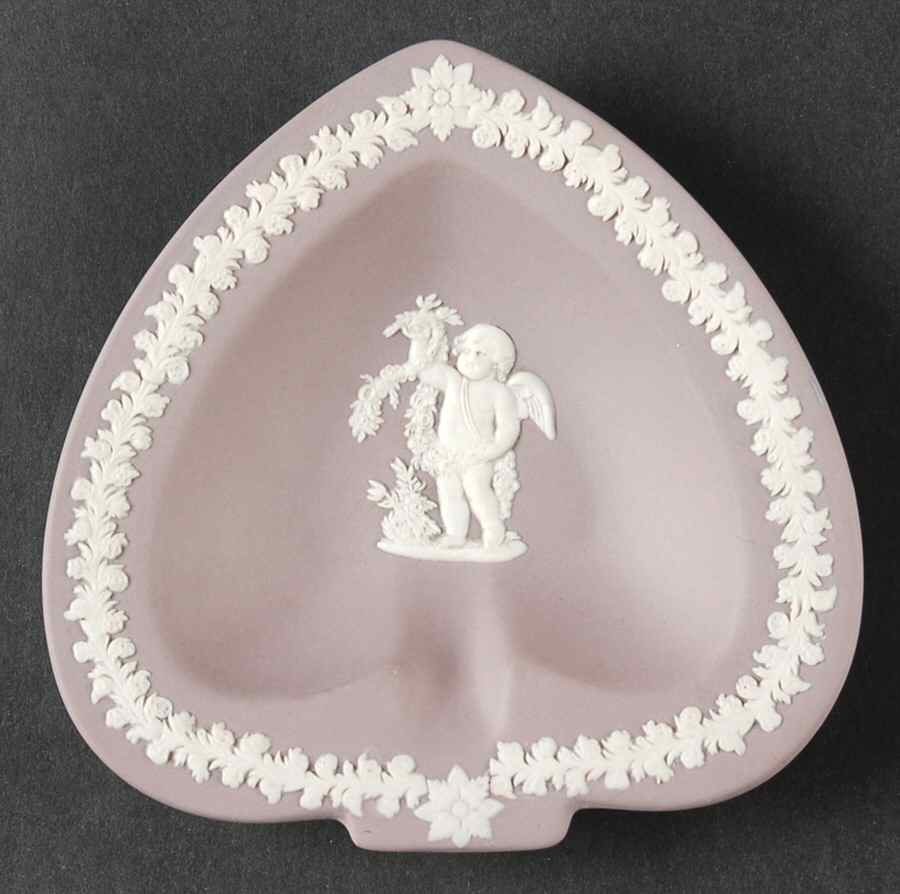 Cream Color on Lilac Jasperware Small Spade Shape Ashtray by Wedgwood-1