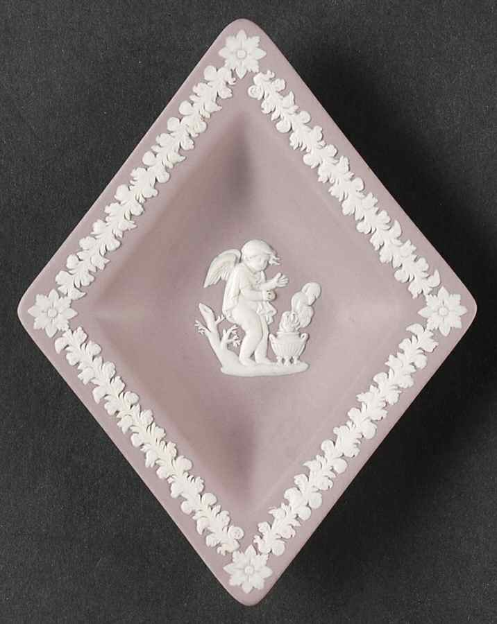Cream Color on Lilac Jasperware Small Diamond Shape Ashtray by Wedgwood-1