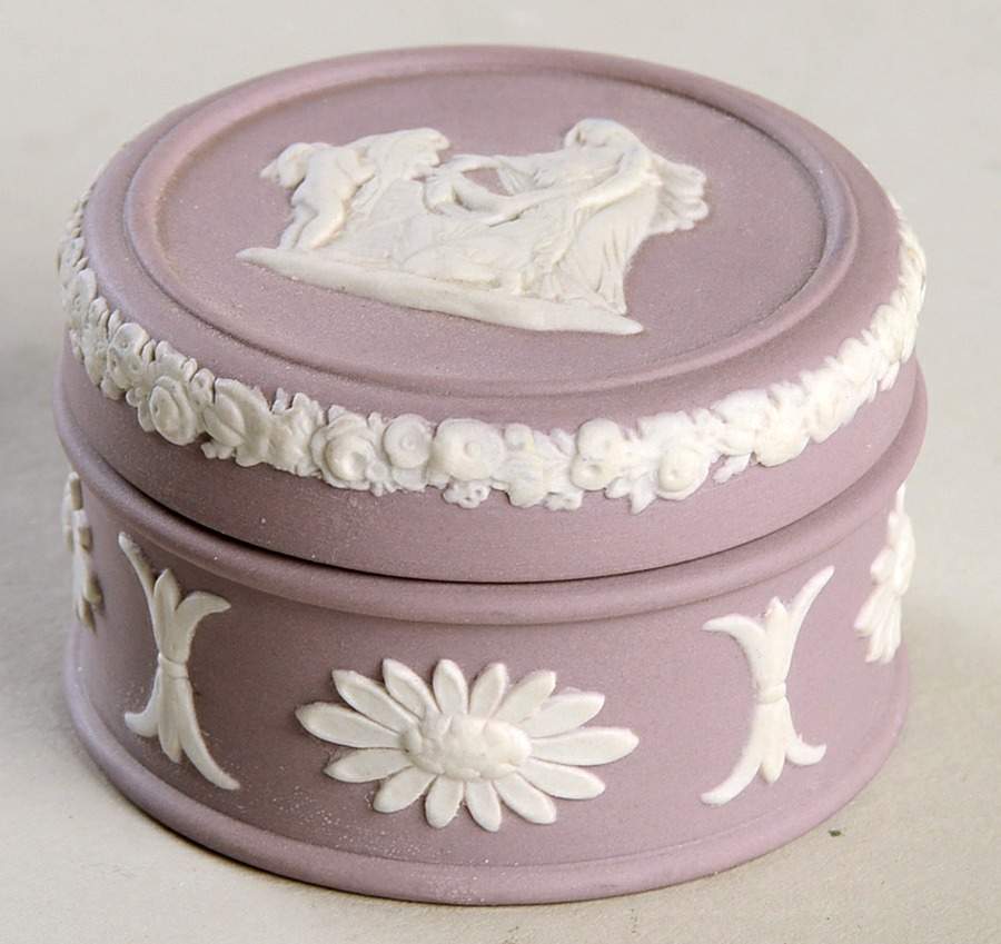 Cream Color on Lilac Jasperware Miniature Round Box by Wedgwood-1