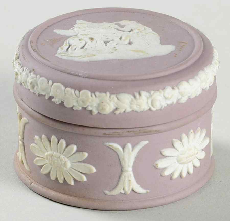 Cream Color on Lilac Jasperware Miniature Round Box by Wedgwood-1
