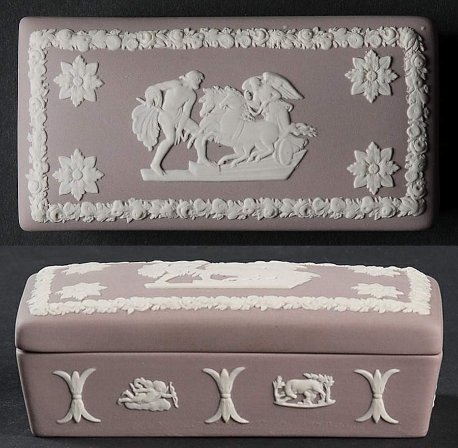 Cream Color on Lilac Jasperware 3" Rectangular Box & Lid by Wedgwood-1