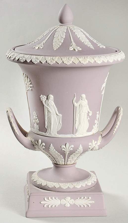 Cream Color on Lilac Jasperware Vase/Urn & Lid by Wedgwood-1