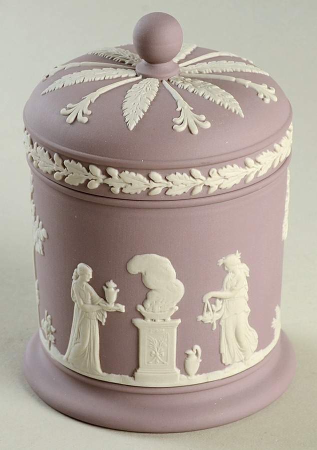 Cream Color on Lilac Jasperware Olympus Jar & Lid by Wedgwood-1