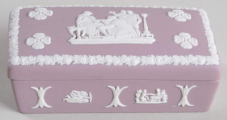 Cream Color on Lilac Jasperware 3" Rectangular Box & Lid by Wedgwood-1