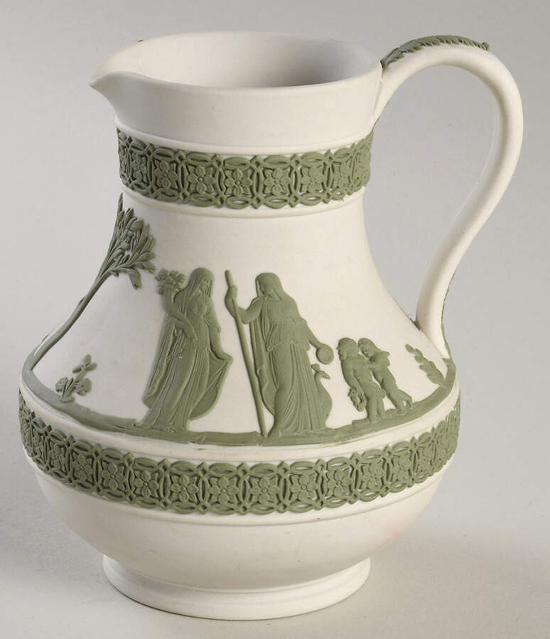 Celadon on Cream Color Jasperware Etruscan Jug by Wedgwood-1