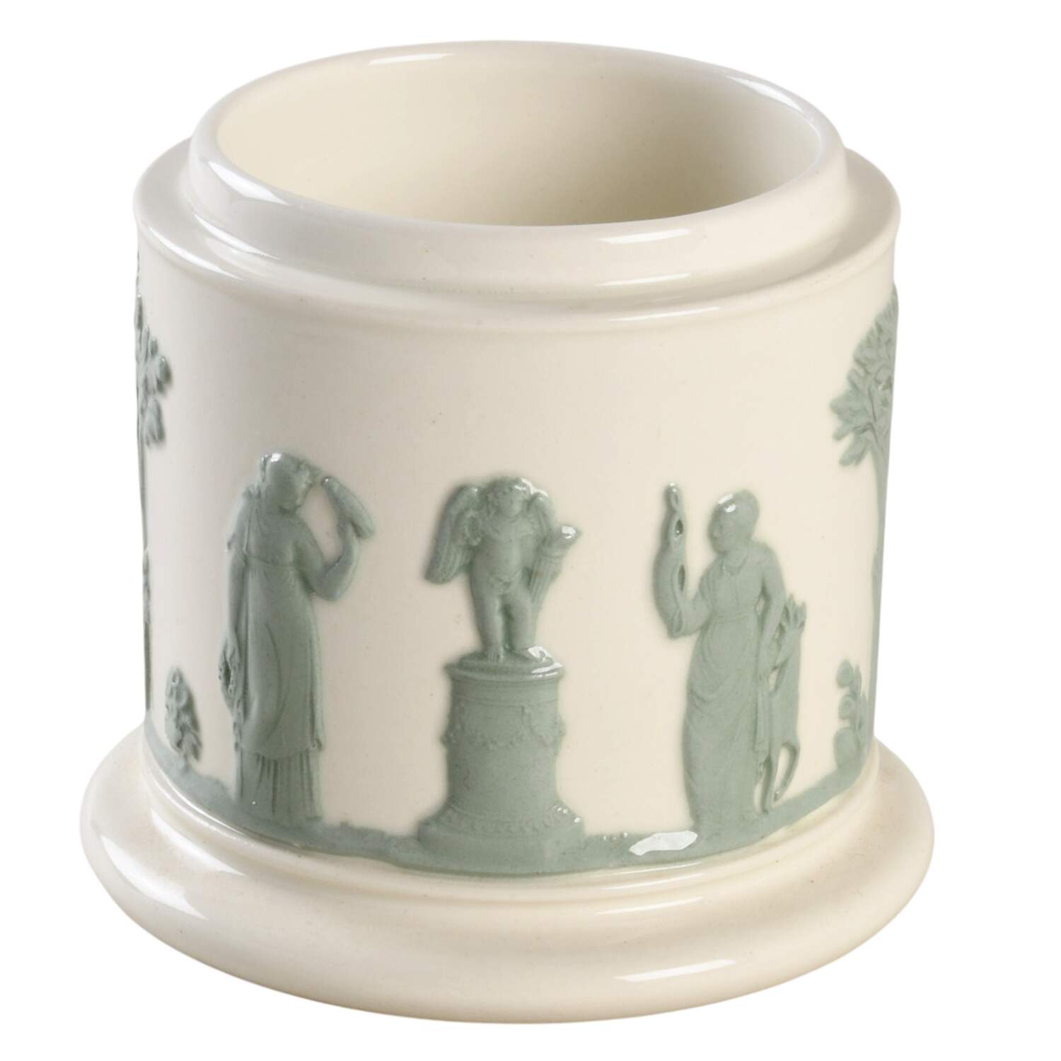 Celadon on Cream Color Jasperware Olympus Jar No Lid by Wedgwood-1