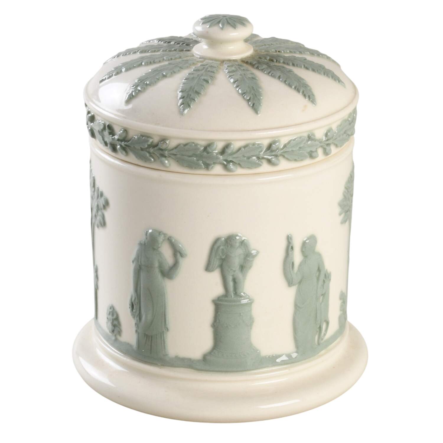 Celadon on Cream Color Jasperware Olympus Jar & Lid by Wedgwood-1