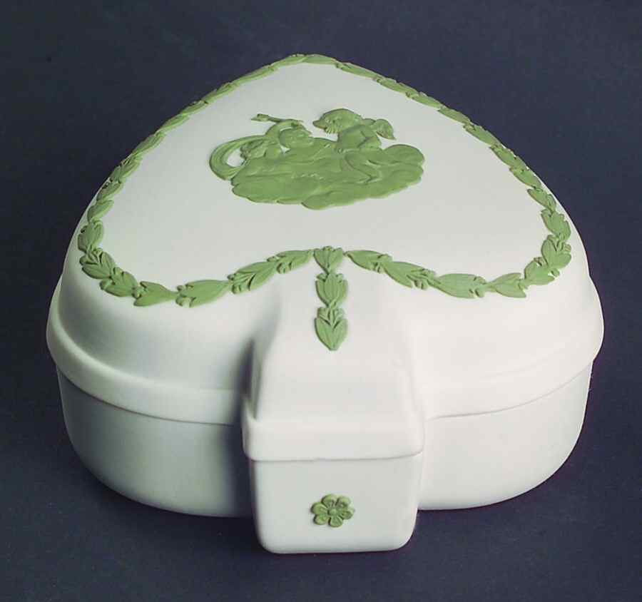 Celadon on Cream Color Jasperware Box-Spade Shape/With Lid-Large by Wedgwood-1