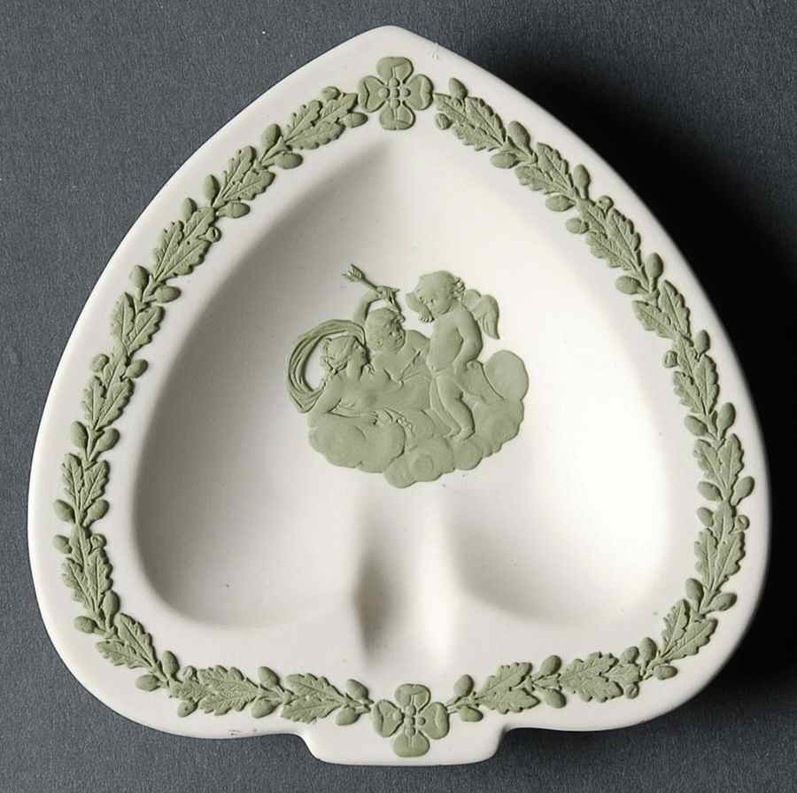 Celadon on Cream Color Jasperware Small Spade Shape Ashtray by Wedgwood-1