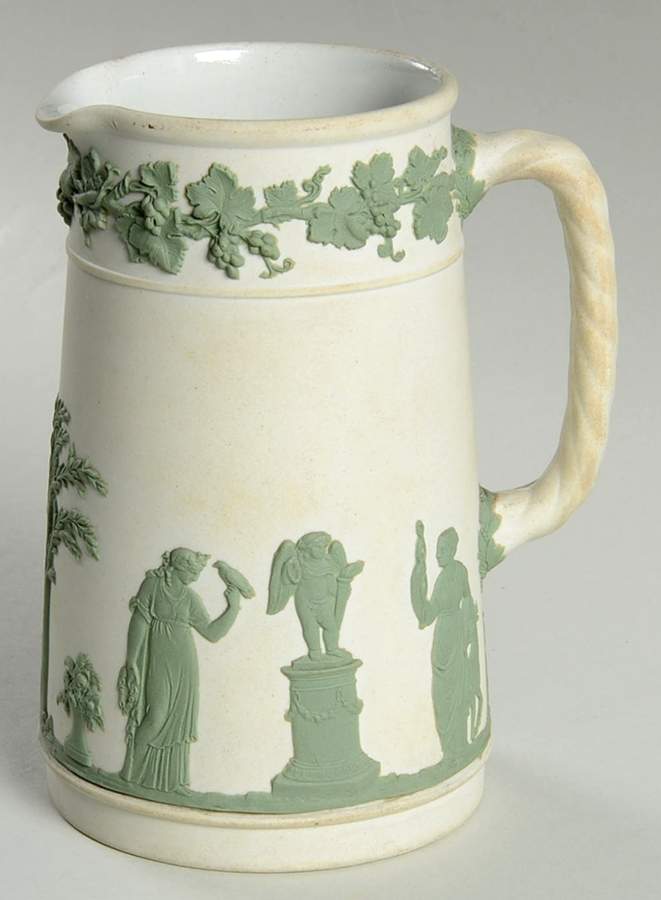 Celadon on Cream Color Jasperware Medium Trojan Jug by Wedgwood-1