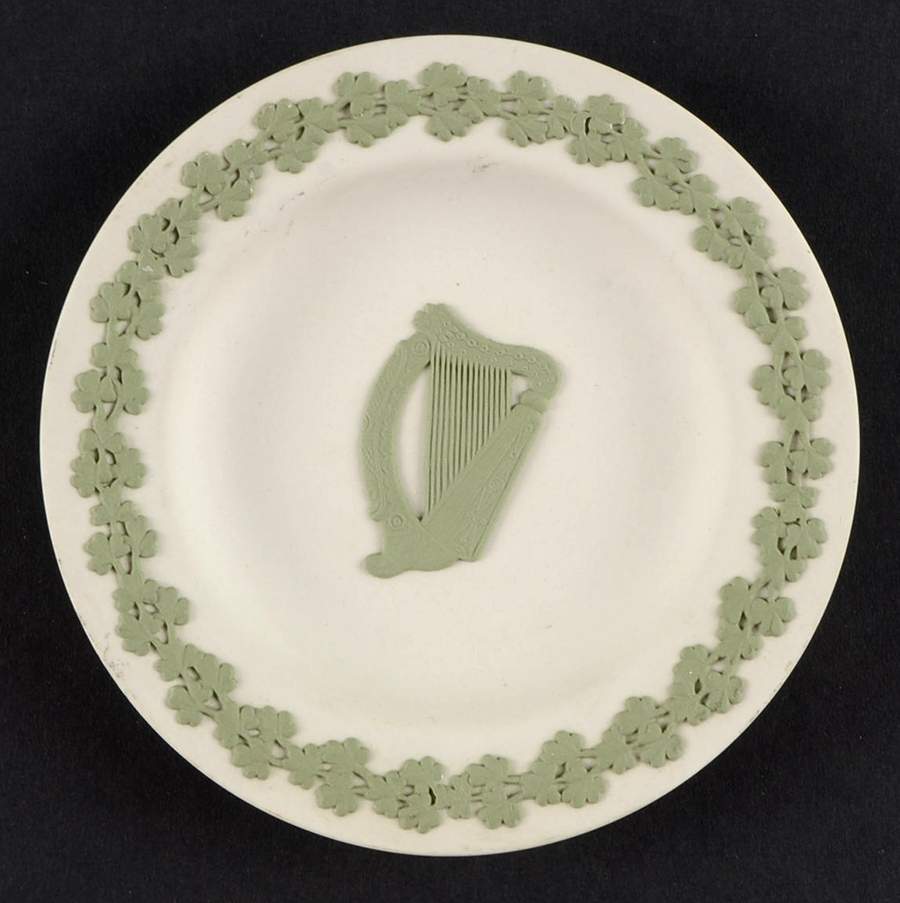 Celadon on Cream Color Jasperware Round Tray by Wedgwood-1