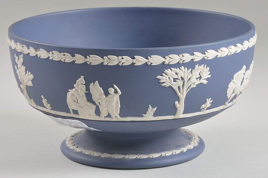 Cream Color on Portland Blue Jasperware 8" Footed Bowl by Wedgwood-1