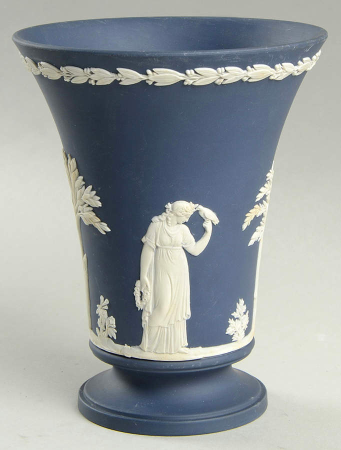 Cream Color on Portland Blue Jasperware 6" Vase by Wedgwood-1