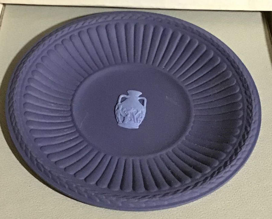 Cream Color on Portland Blue Jasperware 3" Round Sweet Dish by Wedgwood-1