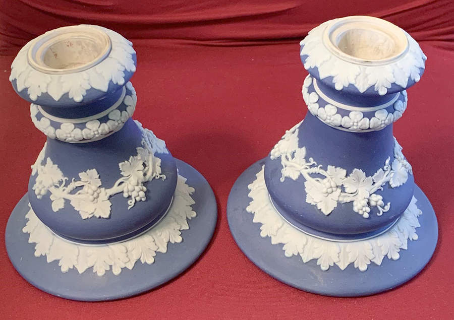 Cream Color on Portland Blue Jasperware 4" Candlestick by Wedgwood-1