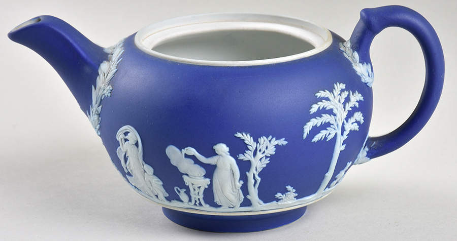 Cream Color on Portland Blue Jasperware Teapot No Lid by Wedgwood-1